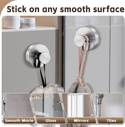 Reusable Heavy Duty Suction Cup Hooks for Kitchen/Bathroom/Shower - Wet-Proof Hooks for Towels, Robes, Loofah&Wreaths/No Drill Mounting on Glass, Tile, Metal (4, Brushed Nickel)