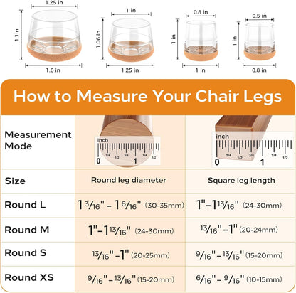 24 PCS Silicone & Felt Chair Leg Floor Protectors for Hardwood Floors - Furniture Pads, Chair Leg Covers/Cups - No Noise & Scratch-Proof - Round XS (Fits 9/16" - 13/16" / 15-20mm), Clear