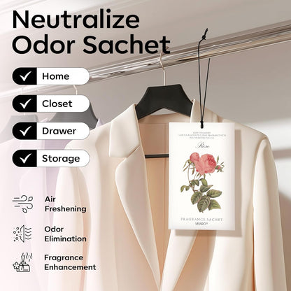 MYARO 12 Pcs Rose Sachets Deodorizer Room Air Freshener Long Lasting Home Odor Eliminating for Drawer Closet Storage