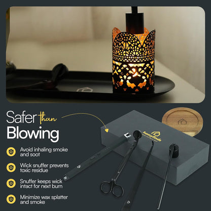 Candle Accessory Set 5 in 1 Candle Care Kit with Wick Trimmer, Dipper, Snuffer, Rechargeable Candle Lighter & Metal Tray – Luxury Gift Box for Candle Lovers (Matte Black)