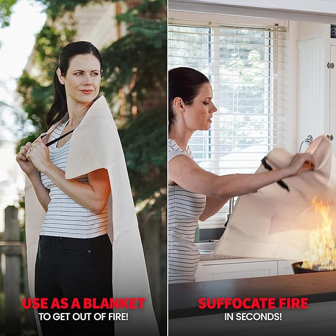 Prepared Hero Emergency Fire Blanket - 2 Pack - Fire Suppression for Kitchen, 40” x 40” Fiberglass Fire Blanket for Home