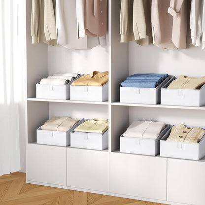 DIMJ Closet Storage Bins 6 Pack - Fabric Trapezoid Organizer Bin, Foldable Storage Baskets for Shelves, Closet Shelf Organizer, Clothing Storage Box for Toys, Books, Towel, Clothes, White