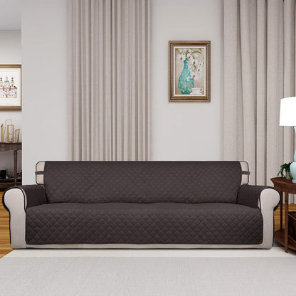 PureFit Reversible Quilted Sofa Cover, Water Resistant Slipcover Furniture Protector, Washable Couch Cover with Non Slip and Elastic Straps for Kids, Dogs, Pets (XX Large, Chocolate/Chocolate)