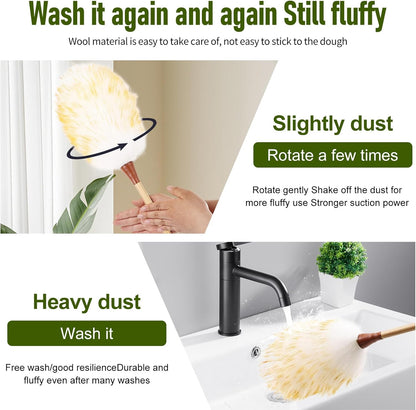 Natural Lambswool Duster 16 Inch Handheld with Wooden Handle Duster Dusting Tool for Blinds Electronics Furniture Delicate Surfaces (2Pcs)