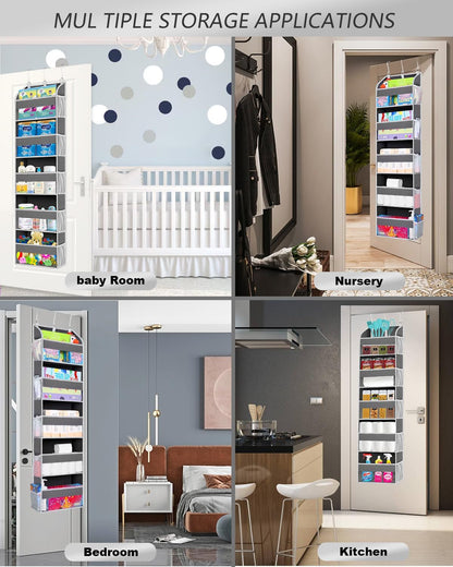 2 Pack Over The Door Storage Organizer with 5 Pockets 10 Mesh Side Pockets, 44 lbs Weight Capacity Door Hanging Organizers and Storage for Bedroom,Bathroom,Nursery,Pantry,Dorm(Dark Gray)