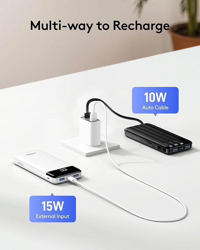 Portable Phone Charger, 10000mAh Portable Charger Power Bank with Built-in Cables, Travel Essential Battery Pack Compatible with iPhone, Samsung, Google, iPads, Tablets, etc