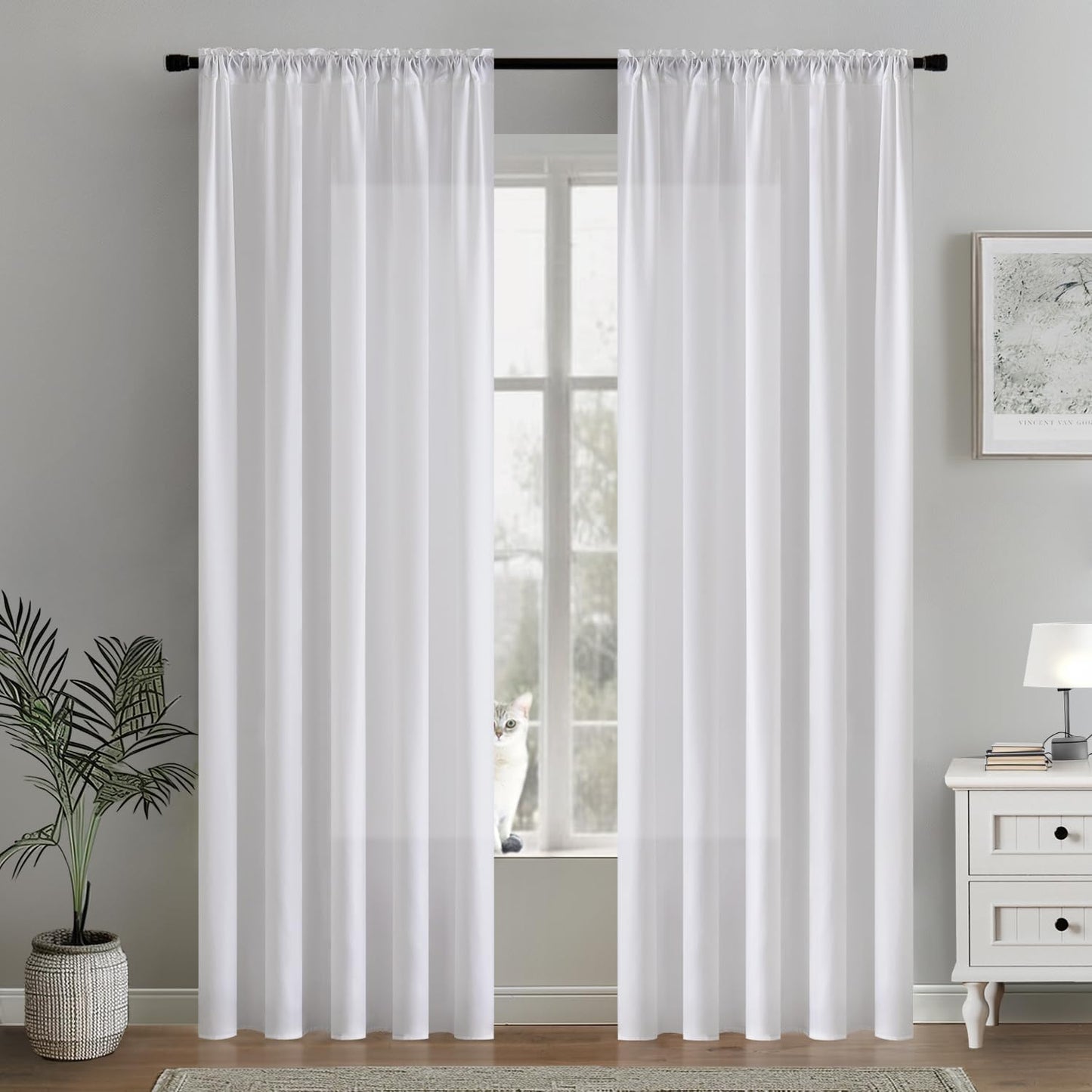 MIULEE White Privacy Sheer Curtains That Let Light in 72 Inches Long Non-See-Through Semi Sheer Curtains Light Filtering Window Curtain Drapes for Living Room Bedroom 2 Panels Set 42 X 72