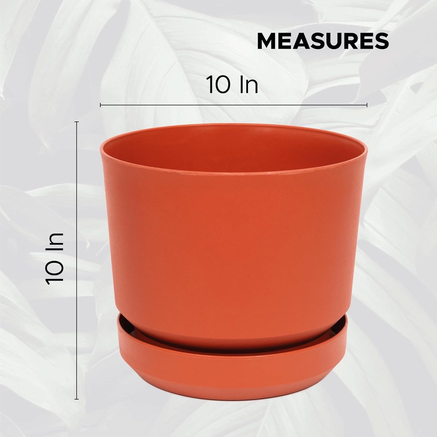 Elly Décor 10 inch Plastic Cylinder Planter Pot with Self-Watering Saucer and Drainage Hole,Lightweight & Extremely Durable, 10"x 10", Terracotta