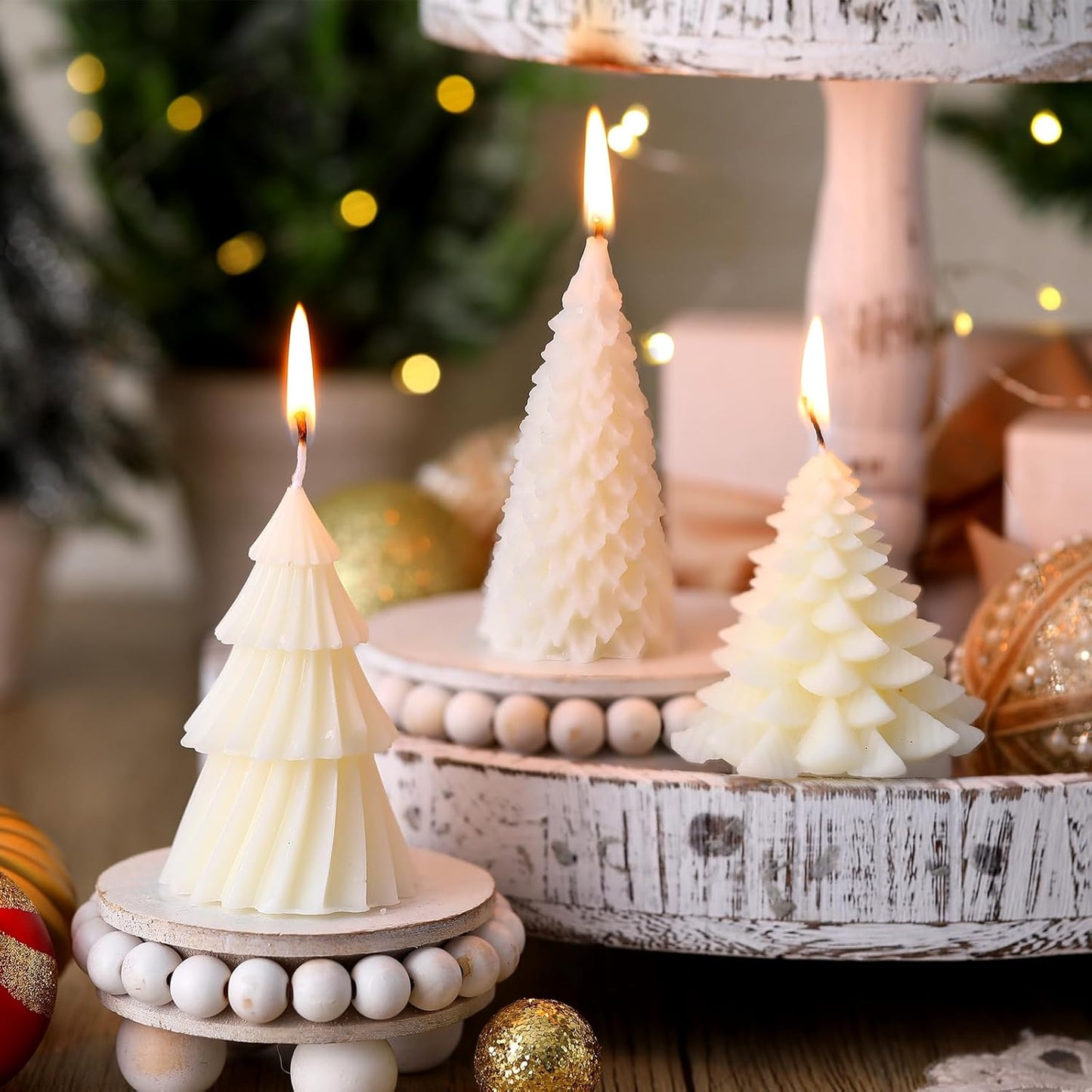6 Pcs Christmas Tree Shaped Candles Xmas Wax Scented Candles White Green Decorative Christmas Tree Gifts for Xmas Eve Winter Holiday Party New Year Bedroom Room Table Decor, 4 Classic Styles