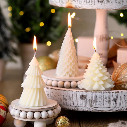6 Pcs Christmas Tree Shaped Candles Xmas Wax Scented Candles White Green Decorative Christmas Tree Gifts for Xmas Eve Winter Holiday Party New Year Bedroom Room Table Decor, 4 Classic Styles