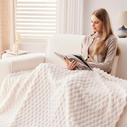 NEWCOSPLAY Super Soft Twin Blanket Ivory Premium Silky Flannel Fleece 3D Clouds Stylish Jacquard Lightweight Bed Blanket All Season Use 350GSM (Ivory, Twin(60"x80"))