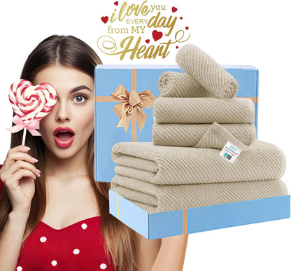 VOOVA & MOVAS Bath Towel Sets - 100% Cotton | Quick Dry | Light Weight | Thick | Soft, Beige Towels Set of 6, 2 Large Bath 30" x 56", 2 Hand 18" x 28", 2 Washcloths 13" x 13", Tan Towel Gift Set