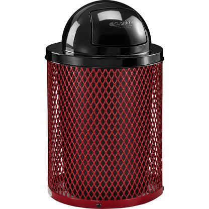 Global Industrial 36 Gallon Outdoor Steel Trash Can with Dome Lid and Raised Base, Plastic Liner and Anchor Kit Included, 23-1/2" Diameter x 43" H, Powder Coat Finish, Unassembled, Red