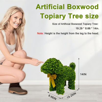 2 Pcs Artificial Bunny Shaped Topiary Trees, Artificial Green Boxwood Bunny Decorations with Gold Bow, Perfect for Indoor & Outdoor Front Porch, Easter& Garden Decor (Boxwood Dog Tree)