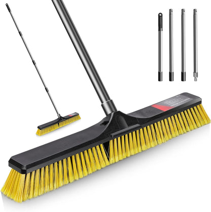 24" Push Broom,Masthome Industrial Broom with Stiff Bristles,Outdoor Broom Heavy Duty and 55" Long Handle,Heavy Duty Broom Brush for Garage Yard Patio Warehouse Concrete Floor Cleaning