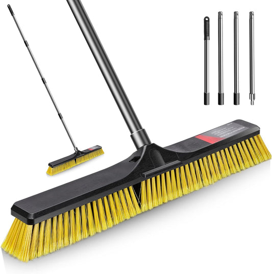 24" Push Broom,Masthome Industrial Broom with Stiff Bristles,Outdoor Broom Heavy Duty and 55" Long Handle,Heavy Duty Broom Brush for Garage Yard Patio Warehouse Concrete Floor Cleaning