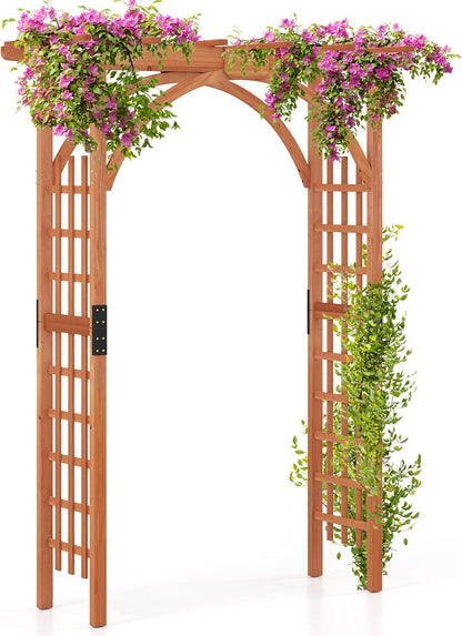 Giantex 85inch Wooden Garden Arch Wedding Arch for Ceremony, Garden Arbor Trellis for Climbing Plants Vines, Easy Assembly, Outdoor Flower Arches Wedding Arbor for Bridal Party