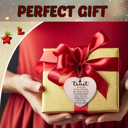 Christian Ornaments, Trust in The Lord with All Your Heart Pink Scripture Religious Ceramic Ornament Heart Keepsake Decorations, Christian Gifts for Women