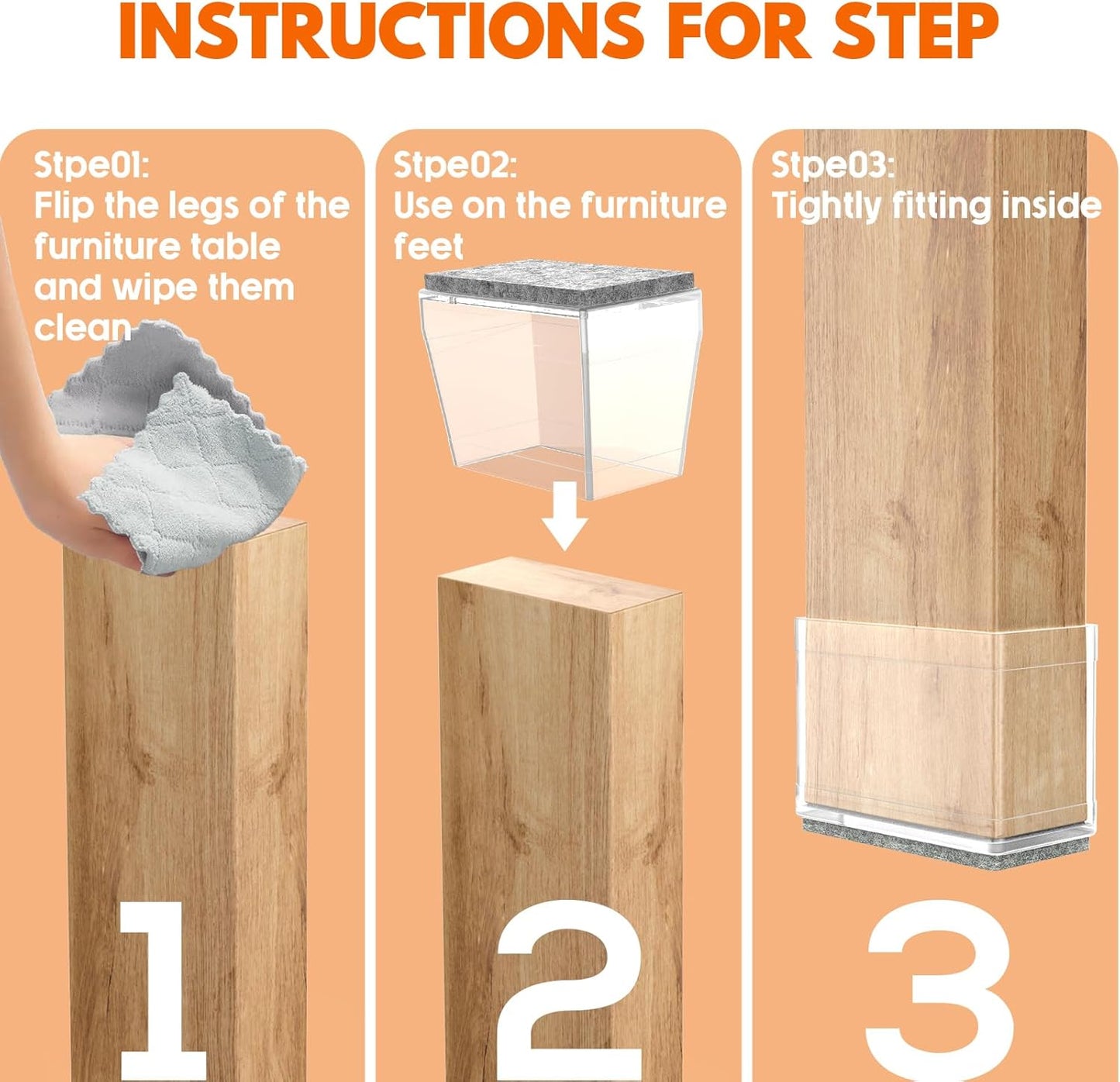 Rectangle Chair Leg Protectors for Hardwood Floors,16 PCS Silicone Covers to Protect Wood Tile Floors Felt Pads Furniture Leg Caps Reduce Noise. Easy to Move.(Clear,0.6 x 1.2 Inch,Rectangle)