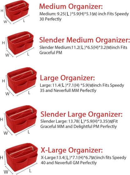 LEXSION Felt Purse Bag Organizer Insert with zipper Bag Tote Shaper Fit Speedy Neverful PM MM