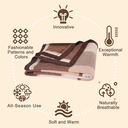 YOUR MOON 100% Pure Wool King Size, Australian Organic Natural Wool Blankets, Hypoallergenic Blanket for Bed, Medium Weight(Coffee, 90 * 108)