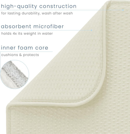 S&T INC. Dish Drying Mat, 16” x 18”, Absorbent Microfiber Kitchen Counter Mat, Drying Pad for Dishes, Utensils, Pots and Pans, Large, Diamond Texture, Cream