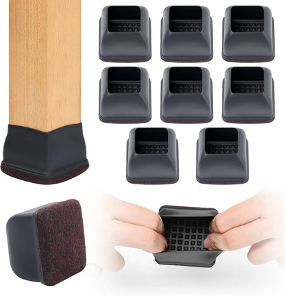 Ezprotekt 8 Pcs Extra Large Square Chair Leg Floor Protectors, Silicone Felt Furniture Pads for Hardwood Floor, Dining Table Bar Stool Leg Protectors Leg Cups Covers (XL Fit: 1.5" - 2", Black)