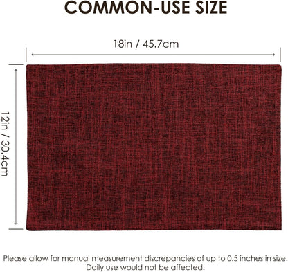 Christmas Placemats Set of 6, Bilayer Thickened Linen Place Mats Heat Resistant Machine Washable Wrinkle Free Carefully Selected Polyester Mats for Kitchen/Dining/Coffee Table (Deep Red)