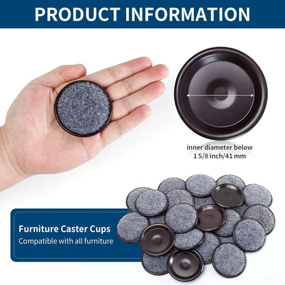 Ezprotekt 1 5/8" Round Reusable Felt Furniture Caster Cups with Carpet Bottom, 16 Pcs Felt Furniture Sliders Floor Protectors Pads to Protect Hardwood, Tile Floors Carpet from Scratches (Brown/Gray)