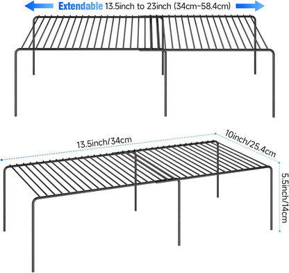 Expandable Storage Shelf, Pantry Organizers and Storage, Adjustable Rustproof Metal Wire Spice Rack, Space Saver Kitchen Storage Shelves for Pan, Pot, Countertop, Drawer, Fridge, Set of 2, Black