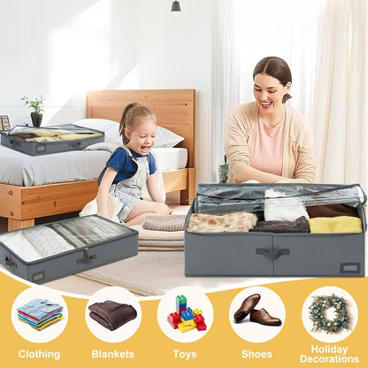 4-Inch Under Bed Storage Containers, Low Profile UnderBed Storage Organizer, Under Crib/Couch Storage Box for Seasonal Clothing, Sweaters, Shoes, Blankets, Wrapping Paper, Sheets & Toys 33"L×17"W×4"H
