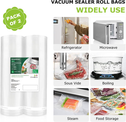 Bonsenkitchen Vacuum Sealer Bags, 11 in x 50 ft Rolls 2 Pack Seal Bags for Food Storage Saver, BPA Free, Commercial Grade Textured Food Roll Bags, Customized Size Bag for Sous Vide Cooking,VB3210