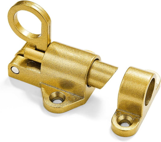 3 Packs Self-Closing Latches，Gold Spring Door Lock，Resilient Bolt Latch Aluminum Alloy Safety Automatic Spring Barrel Slide Door Lock with Screws,Used for Gate,Window and Cabinet etc