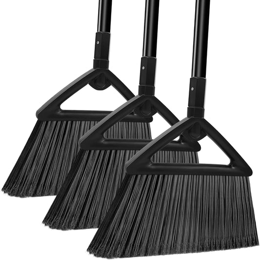 Heavy Duty Commercial Broom, 3 Pack Upgraded Angle Brooms for Sweeping Outdoor and Indoor, Perfect Black Brooms of House, Kitchen, Garage, Courtyard, Concrete