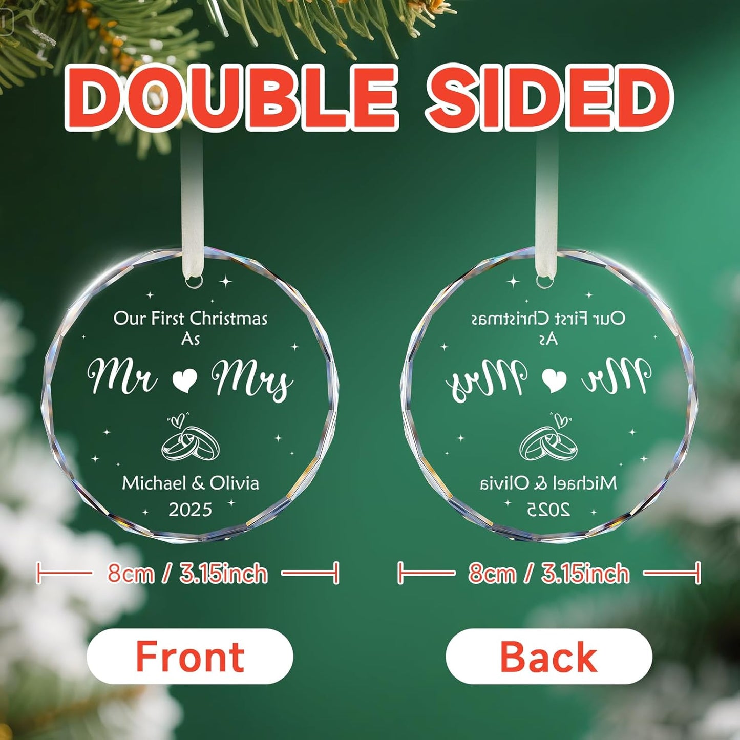 Our First Christmas As Mr & Mrs Ornament 2025, Personalized Christmas Ornaments Custom Name and Date, Customized Wedding Gifts for Couples, Bridal Shower Gifts - 1st Married Christmas Glass Ornament