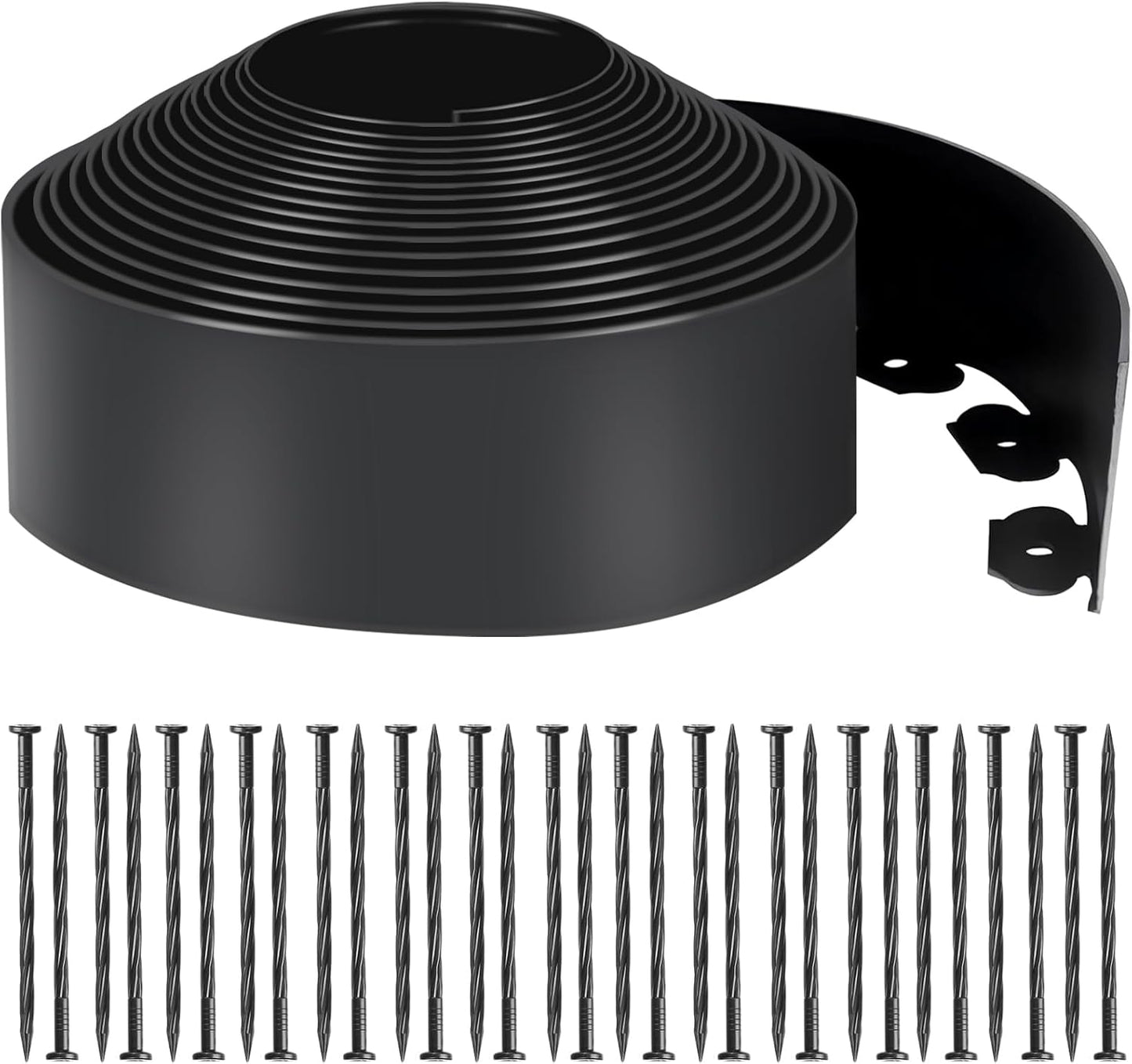 LINSHRY 33 FT Landscape Edging, 4 Inch Tall Garden Edging Border No Dig with 40 Spikes, Flexible Plastic Lawn Edging for Landscaping Flower Bed Yard