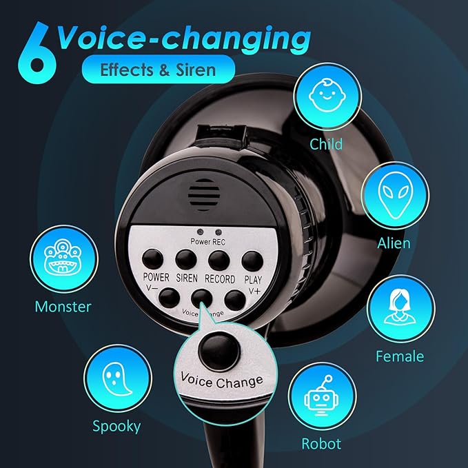 MyMealivos 20w Megaphone Speaker Portable Voice Changer Bullhorn with 6 Different Sound Effects & Built-in Siren and Record & Adjustable Volume Loud Speaker for Outdoor Sports, Party-Black