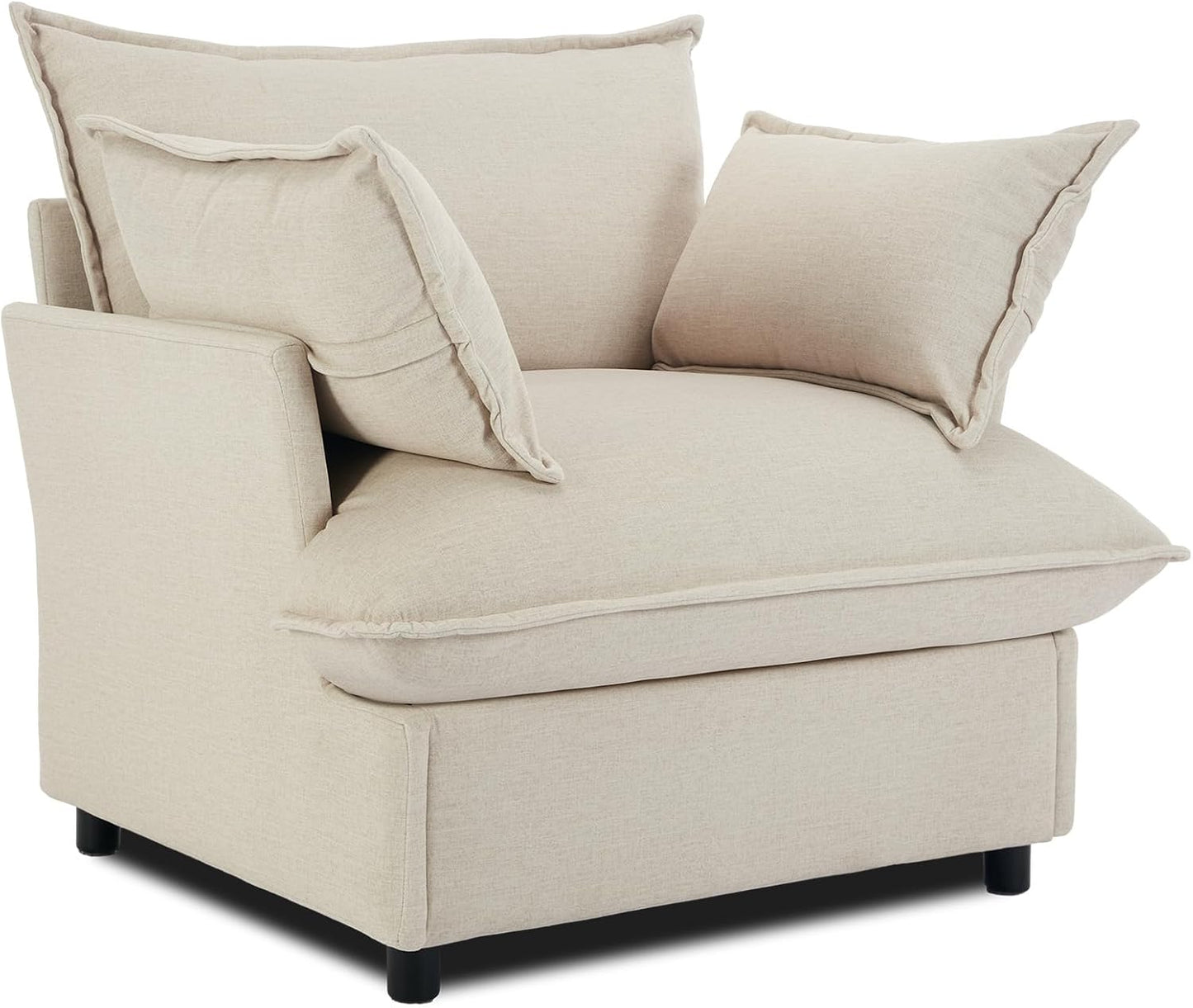 35.4" Wide Oversized Velvet Single Sofa Chair with 2 Pillows, Modern Upholstered Accent Chair Armchair for Livingroom Bedroom Apartment, Light Brown