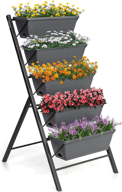 S AFSTAR 5-Tier Vertical Garden Planter, 5-Layer Raised Garden Bed with 5 Detachable Planter Boxes & Metal Frame, Indoor Outdoor Elevated Planting Containers for Flower Vegetables Fruit Herbs