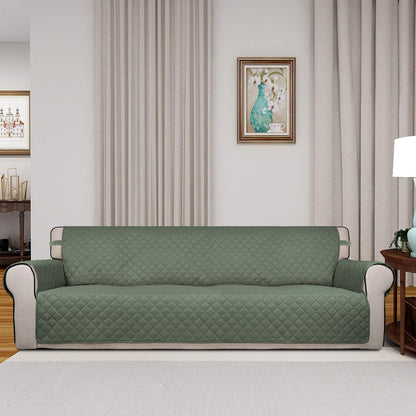 PureFit Reversible Quilted Sofa Cover, Water Resistant Slipcover Furniture Protector, Washable Couch Cover with Non Slip and Elastic Straps for Kids, Dogs, Pets (XX Large, Greyish Green/Beige)