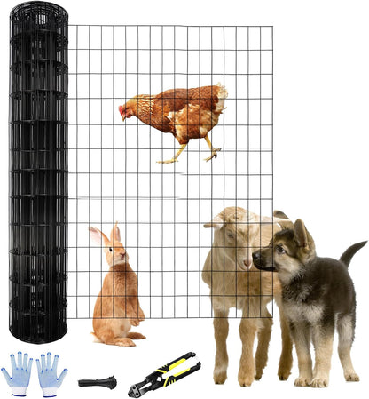 Tongmo 2 ft x 100 ft Black PVC Coated Welded Wire Fence, 16GA Garden Chicken Wire Fence Roll, Mesh Size 2" x 4" Hardware Cloth, Ideal for Yard Protection and Poultry Netting