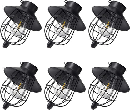 YAKii 6 Pack Solar Lantern Hanging Waterproof Outdoor Metal Solar Lamp with Warm White Light Decorate for Yard Garden Pathway Patio Porch (Black)