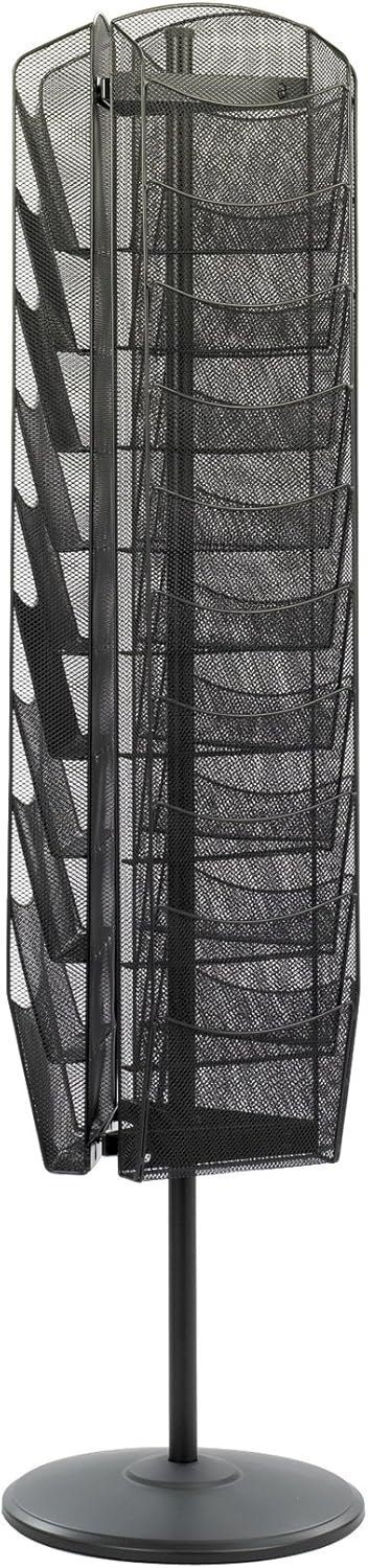 Safco Onyx Rotating Mesh Magazine Holder, Display Rack with 30 Pockets, Brochure Organizer, Commercial-Grade Steel Construction, Black