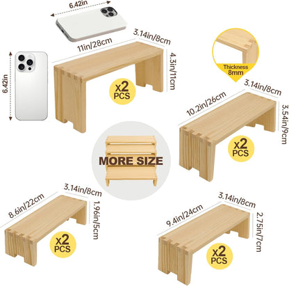 Large Display Wood Risers Wooden Stand 8 Tier Wood Racks Decorative Rectangular, 2 Set 8 Pieces Cupcake Stands Cologne Perfume Organizer Dessert Showcase Items(nature)