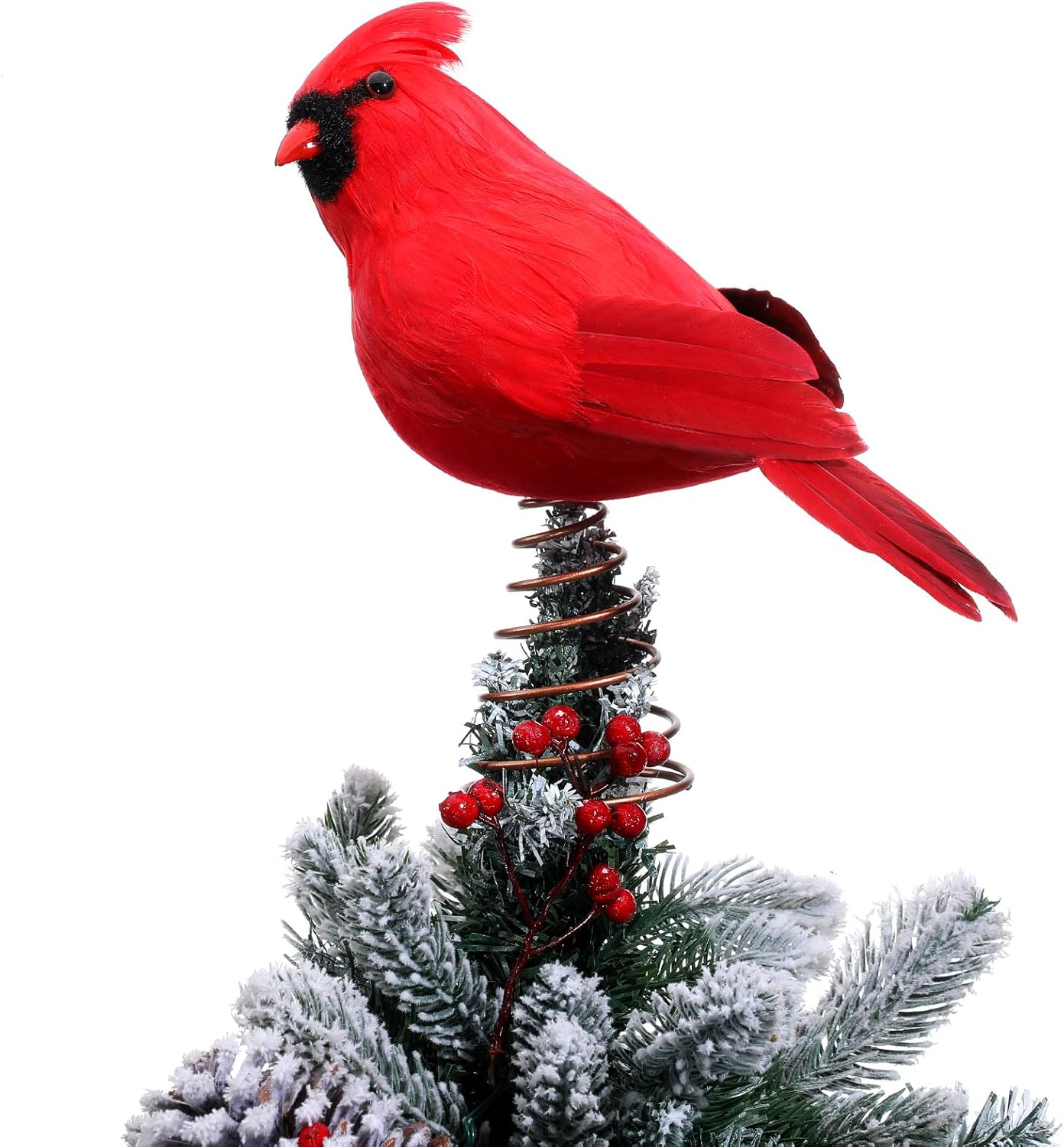 Retisee 11.8'' Cardinal Christmas Tree Topper Red Cardinal Christmas Tree Decoration Red Bird Christmas Tree Ornaments Artificial Feather Flocked Christmas Ornaments for Christmas Wedding Party Decor