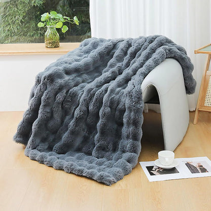 UKELER Soft Faux Fur Throw Blanket Large Solid Reversible Shaggy Blanket Plush Thick Fluffy Blankets Throws for Bed, Couch, Sofa, Office, Camping 60''x80'' Dark Grey