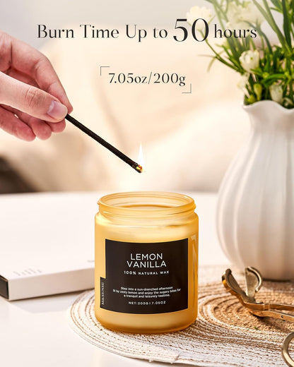 M&SENSE Lemon Vanilla Scented Slow Burning Candles for Home Scented, All Natural Soy Candles 7.05oz 50 Hours Slow Burning in Glass Jar, Stress Relief Gifts for Women and Men