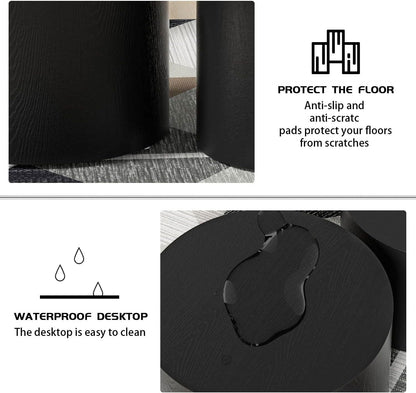 Nesting Coffee Table Set of 2, Modern Round Coffee Table with Non-Slip Feet, Wooden Circle Accent Tables for Small Spaces Living Room Bedroom Balcony Office Drum Side Table (Black)