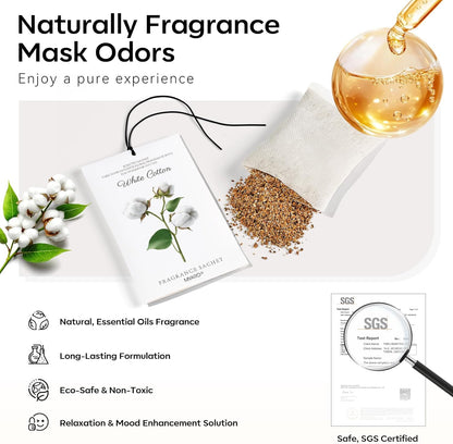 12 Packs Scent Sachets for Closet Clothes Storage - White Cotton Fragrance Long Lasting Home Air Freshener Odor Deodorizer