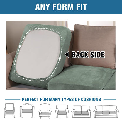 H.VERSAILTEX Velvet Stretch Couch Cushion Cover Plush Cushion Slipcover for Chair Loveseat Sofa Cushion Furniture Protector Seat Cushion Sofa Cover (3 Piece Sofa Cushion Covers, Sea Grass)